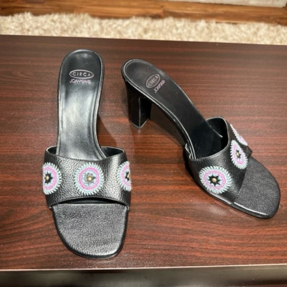 New Circa Joan & David Black Leather Sandals Heels - 10M - Picture 2 of 4
